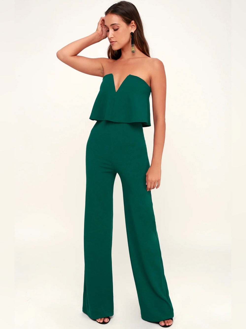 Lulus Power of Love Emerald Green Strapless Jumpsuit